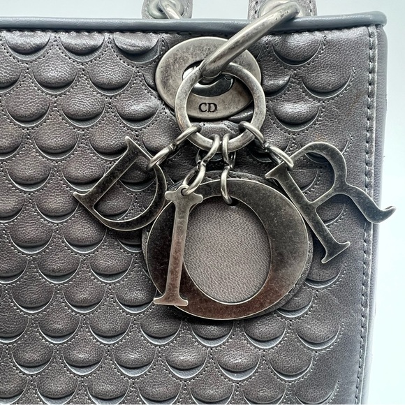 RARE Christian Dior Lambskin Fish Scale Detail Medium Lady Dior Top Handle Bag - Picture 15 of 16